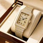 KDW KDW8315L Quartz Watch - Live Edition Women's Luxury 46mm Full Iced-Out Crystal Pavé Square Case Roman Numeral Day-Date Luminous Hands Fully Encrusted Link Bracelet Wristwatch
