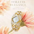 BELBI BL8113 Quartz Watch - Live Edition Women's Luxury Full IPG Gold Crystal Pavé Ornate Shield Case Mother-of-Pearl Dial Jewelry Bracelet Wristwatch