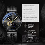 Sollen SL305X Men's Open Heart Automatic Mechanical Watch - 42mm Stainless Steel Case Slim 9.9mm Small Seconds Minimalist Dial Wristwatch