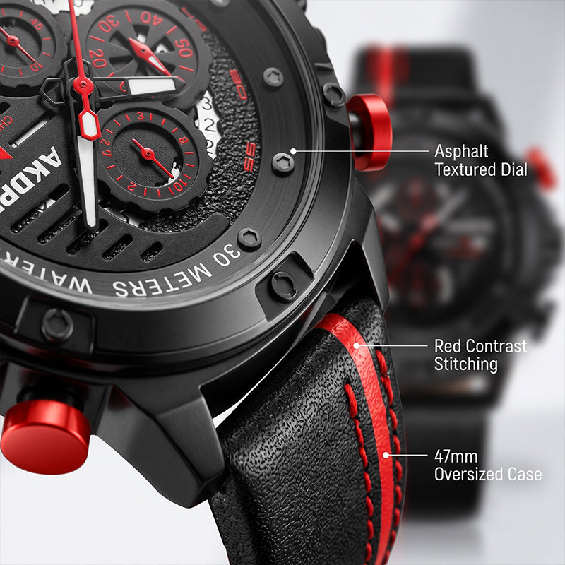 AKOPN AK9016 Live Edition Men's Tactical Watch - Cyberpunk Industrial Design Luminous Hands Date Window Sport Leather Strap Wristwatch