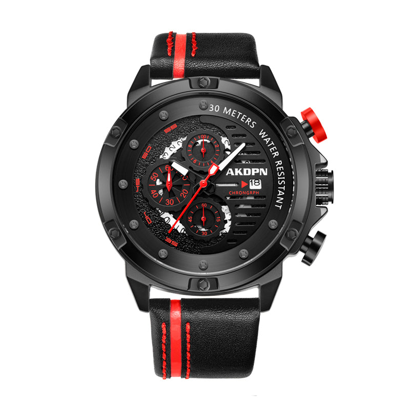 AKOPN AK9016 Live Edition Men's Tactical Watch - Cyberpunk Industrial Design Luminous Hands Date Window Sport Leather Strap Wristwatch