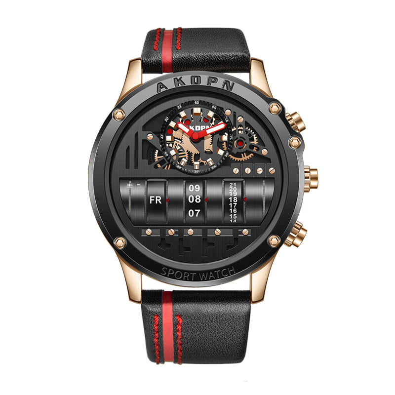 AKOPN AK9022 Live Edition Men's Cyberpunk Watch - Creative Roller Cylinder Calendar Display Heavy Duty Tactical Sport Wristwatch