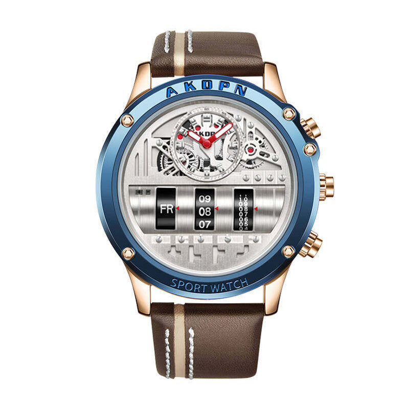AKOPN AK9022 Live Edition Men's Cyberpunk Watch - Creative Roller Cylinder Calendar Display Heavy Duty Tactical Sport Wristwatch