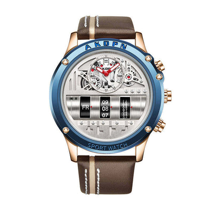 AKOPN AK9022 Live Edition Men's Cyberpunk Watch - Creative Roller Cylinder Calendar Display Heavy Duty Tactical Sport Wristwatch