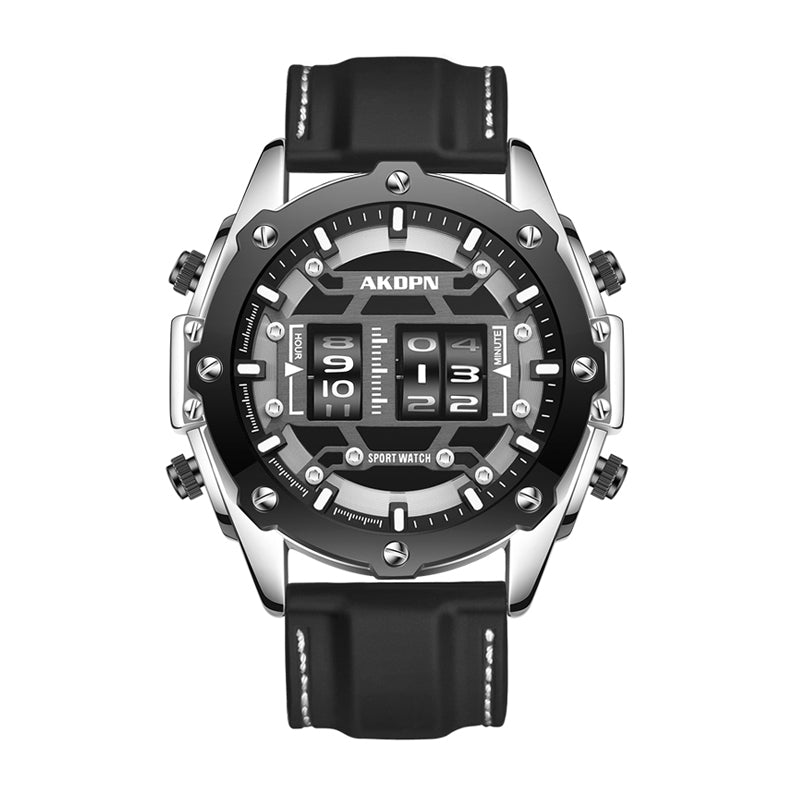 AKOPN AK9033 Quartz Watch - Live Edition Men's Heavy Tactical Armor Case Creative Rolling Roller Cylinder Movement Luminous Accents Sport Silicone Strap Wristwatch