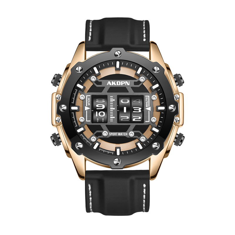 AKOPN AK9033 Quartz Watch - Live Edition Men's Heavy Tactical Armor Case Creative Rolling Roller Cylinder Movement Luminous Accents Sport Silicone Strap Wristwatch