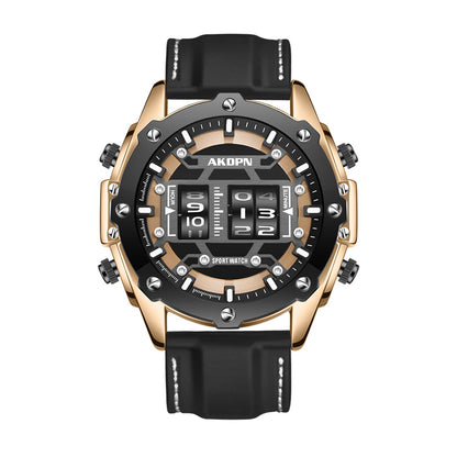 AKOPN AK9033 Quartz Watch - Live Edition Men's Heavy Tactical Armor Case Creative Rolling Roller Cylinder Movement Luminous Accents Sport Silicone Strap Wristwatch