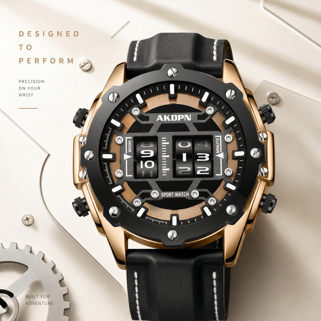 AKOPN AK9033 Quartz Watch - Live Edition Men's Heavy Tactical Armor Case Creative Rolling Roller Cylinder Movement Luminous Accents Sport Silicone Strap Wristwatch