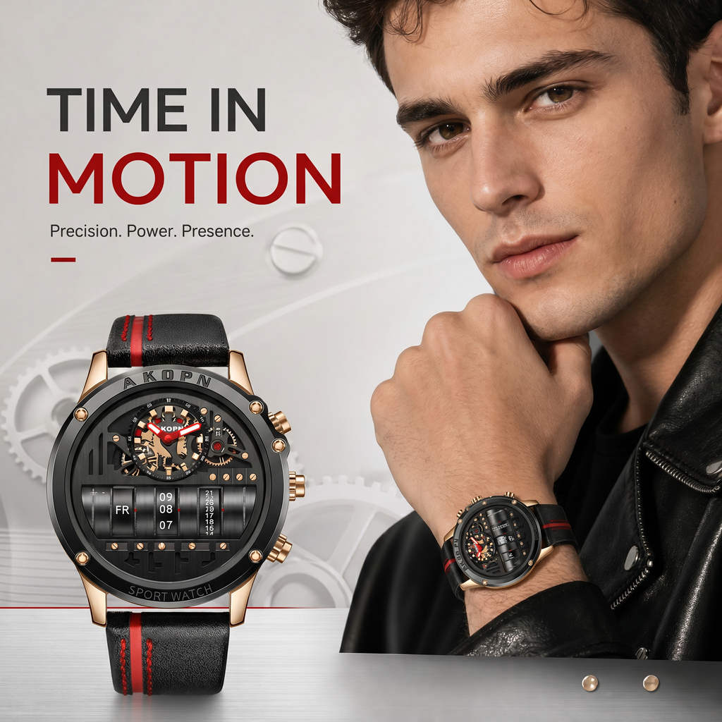 AKOPN AK9022 Live Edition Men's Cyberpunk Watch - Creative Roller Cylinder Calendar Display Heavy Duty Tactical Sport Wristwatch