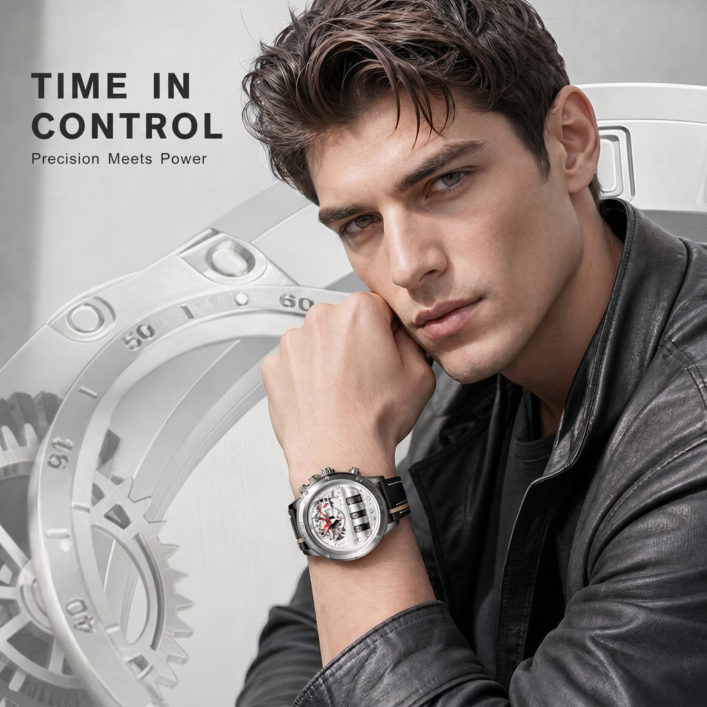 AKOPN AK9022 Live Edition Men's Cyberpunk Watch - Creative Roller Cylinder Calendar Display Heavy Duty Tactical Sport Wristwatch