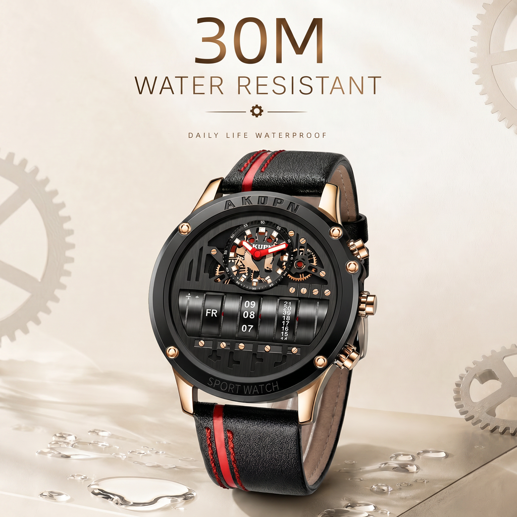 AKOPN AK9022 Live Edition Men's Cyberpunk Watch - Creative Roller Cylinder Calendar Display Heavy Duty Tactical Sport Wristwatch