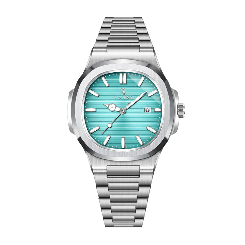 AMANA AMN8602 Live Edition Men's Quartz Watch - Nautilus Style Rounded Octagon Case Horizontal Embossed Dial 3H Date Stainless Steel Bracelet Wristwatch