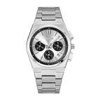 AMANA AMN8609 Live Edition Men's Panda Chronograph Quartz Watch - 40mm Silver Integrated Case Multi-Subdial 4:30 Date Luminous Metal Band Wristwatch