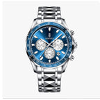 AIMANA AMN8610 Live Edition Men's Tachymeter Chronograph Quartz Watch - 46mm Silver Case Sunburst Dial 4:30 Date Faceted Link Metal Band Wristwatch