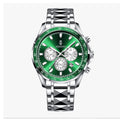 AIMANA AMN8610 Live Edition Men's Tachymeter Chronograph Quartz Watch - 46mm Silver Case Sunburst Dial 4:30 Date Faceted Link Metal Band Wristwatch