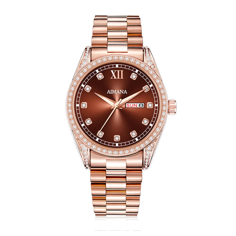 AMANA AMN8611 Live Edition Men's Luxury Classic Quartz Watch - 39mm Crystal Bezel Sunburst Dial 3H Day Date Window Stainless Steel Bracelet Wristwatch