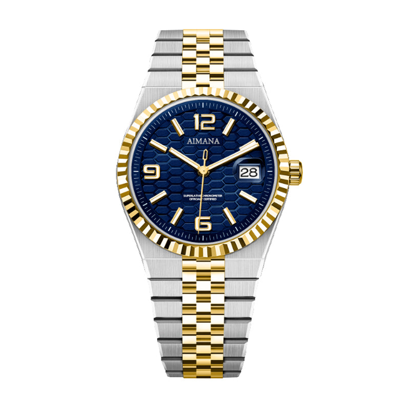 AMANA AMN8620 Live Edition Men's Luxury Classic Quartz Watch - 40mm Fluted Bezel Honeycomb Dial 3H Date Cyclops Lens Jubilee Bracelet Wristwatch