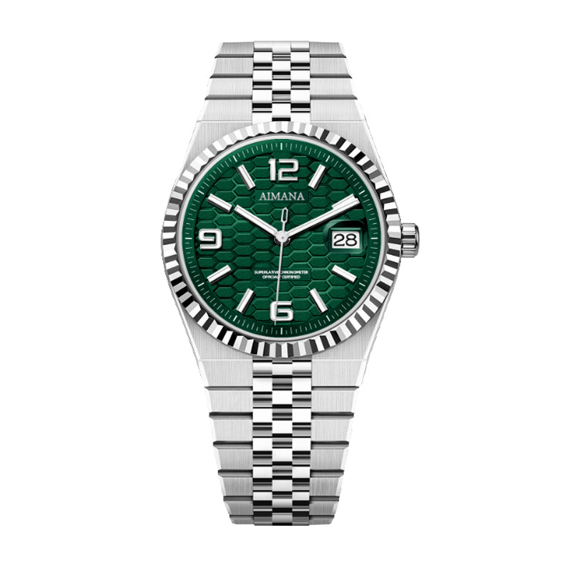 AMANA AMN8620 Live Edition Men's Luxury Classic Quartz Watch - 40mm Fluted Bezel Honeycomb Dial 3H Date Cyclops Lens Jubilee Bracelet Wristwatch