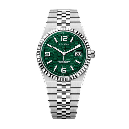 AMANA AMN8620 Live Edition Men's Luxury Classic Quartz Watch - 40mm Fluted Bezel Honeycomb Dial 3H Date Cyclops Lens Jubilee Bracelet Wristwatch