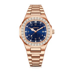 AMANA AMN8622 Live Edition Men's Luxury Classic Quartz Watch - 43mm Crystal Bezel Grid Pattern Blue Dial 3H Date Stainless Steel Bracelet Wristwatch