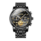 AIYISHI ASY2316 Quartz Watch - Live Edition Men's Luxury 41mm Flywheel Mechanical Style Face Luminous Hands Steel Link Bracelet Wristwatch