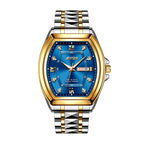 AIYISHI ASY2328 Quartz Watch - Live Edition Men's Luxury Geometric Tonneau 8-Crystal Index Luminous Hands Day-Date 3D Pyramid Steel Link Bracelet Wristwatch
