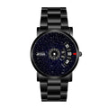 AIYISHI AYS1620 Quartz Watch - Live Edition Men's Creative Rotating Turntable Dial Slim All-Black Steel Link Bracelet Wristwatch