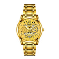 AIYISHI AYS1806 Quartz Watch - Live Edition Men's Skeleton Illusion Dial 3-Hand Luminous Steel Link Bracelet Wristwatch