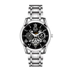 AIYISHI AYS1806 Quartz Watch - Live Edition Men's Skeleton Illusion Dial 3-Hand Luminous Steel Link Bracelet Wristwatch