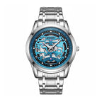AIYISHI AYS2805G Live Edition Men's Skeleton Style Quartz Watch - 40mm Silver Case Tachymeter Bezel Date Window Metal Band Wristwatch