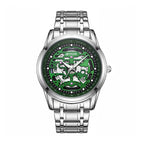 AIYISHI AYS2805G Live Edition Men's Skeleton Style Quartz Watch - 40mm Silver Case Tachymeter Bezel Date Window Metal Band Wristwatch