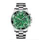 AYS81026 Live Edition Men's Diver Sport Quartz Watch - 44mm Silver Case Green Sunburst Dial Sun & Moon Phase 4:30 Date Luminous Metal Band Wristwatch
