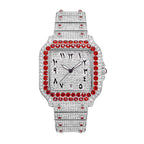 BB8237 Live Edition Men's Fully Iced Out Square Quartz Watch - 43mm Gem Bezel Arabic-Indic Numerals Pave Diamond Dial 6H Date Metal Band Wristwatch