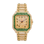 BB8237 Live Edition Men's Fully Iced Out Square Quartz Watch - 43mm Gem Bezel Arabic-Indic Numerals Pave Diamond Dial 6H Date Metal Band Wristwatch
