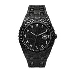 BB8243 Live Edition Men's Fully Iced Out Octagonal Quartz Watch - 43mm Gem Bezel Arabic-Indic Numerals Pave Diamond Dial Cyclops Date Metal Band Wristwatch