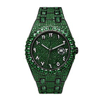 BB8243 Live Edition Men's Fully Iced Out Octagonal Quartz Watch - 43mm Gem Bezel Arabic-Indic Numerals Pave Diamond Dial Cyclops Date Metal Band Wristwatch