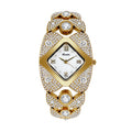 BELBI BL8113 Quartz Watch - Live Edition Women's Luxury Full IPG Gold Crystal Pavé Ornate Shield Case Mother-of-Pearl Dial Jewelry Bracelet Wristwatch