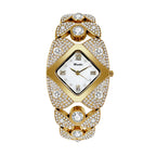 BELBI BL8113 Quartz Watch - Live Edition Women's Luxury Full IPG Gold Crystal Pavé Ornate Shield Case Mother-of-Pearl Dial Jewelry Bracelet Wristwatch
