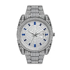 BELBI BELBL-8137 Live Edition Men's Iced Out Watch - Luxury Full Crystals Encrusted Round Case Pave Dial Ruby Red Indices 3H Date Metal Band Hiphop Wristwatch