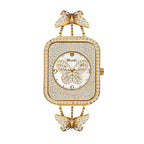 BELBI BL8214 Quartz Watch - Live Edition Luxury Full IPG Gold Crystal Pavé Butterfly Motif Mother-of-Pearl Dial Jewelry Bangle Bracelet Wristwatch