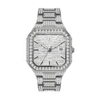 BELBI BELBL-8223 Live Edition Men's Iced Out Watch - Luxury Full Crystals Encrusted Octagonal Case Pave Dial Date Window Metal Band Hiphop Wristwatch