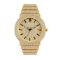 BELBI BELBL-8235 Live Edition Men's Iced Out Watch - Luxury Full Crystals Encrusted Round Case Gold Dial Date Window Stainless Steel Band Hiphop Wristwatch