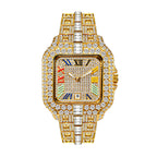 BELBI BELBL-8238 Live Edition Men's Iced Out Watch - Luxury Large Crystal Bezel Pave Dial Rainbow Roman Numerals 6H Date Metal Band Hiphop Wristwatch