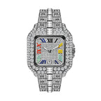 BELBI BELBL-8238 Live Edition Men's Iced Out Watch - Luxury Large Crystal Bezel Pave Dial Rainbow Roman Numerals 6H Date Metal Band Hiphop Wristwatch