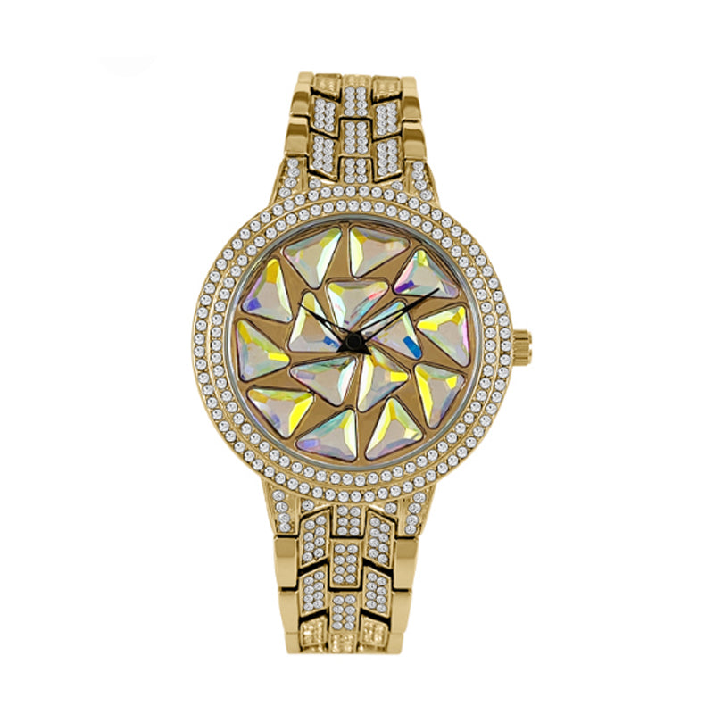 BELBI BELBL-9188 Live Edition Women's Fashion Watch - Luxury Full Crystals Encrusted Bezel Creative Geometric Prism Mosaic Dial Metal Band Wristwatch