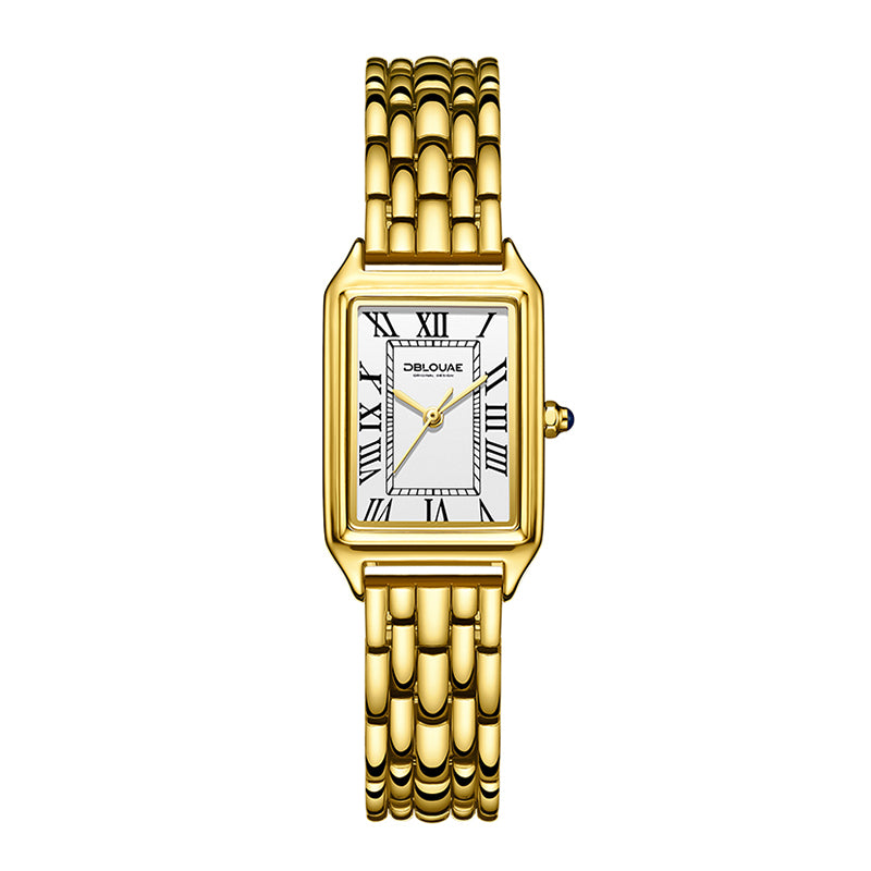 DBLOUAE 1001 Square Quartz Watch - Live Edition Women's Elegant Retro Roman Dial 3-Hand Slim Alloy Link Bracelet Wristwatch