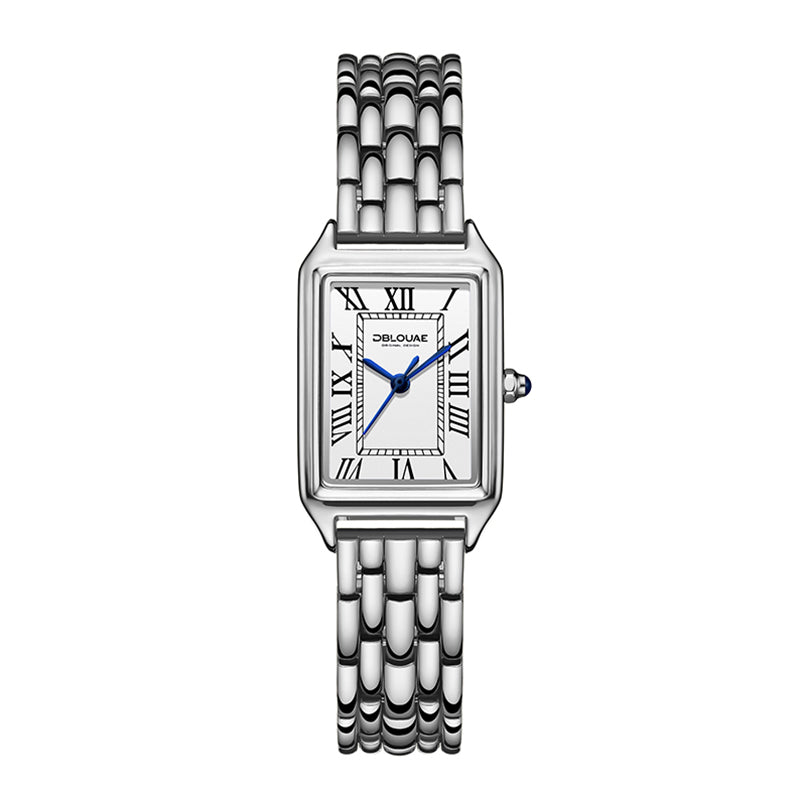 DBLOUAE 1001 Square Quartz Watch - Live Edition Women's Elegant Retro Roman Dial 3-Hand Slim Alloy Link Bracelet Wristwatch