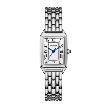 DBLOUAE 1001 Square Quartz Watch - Live Edition Women's Elegant Retro Roman Dial 3-Hand Slim Alloy Link Bracelet Wristwatch