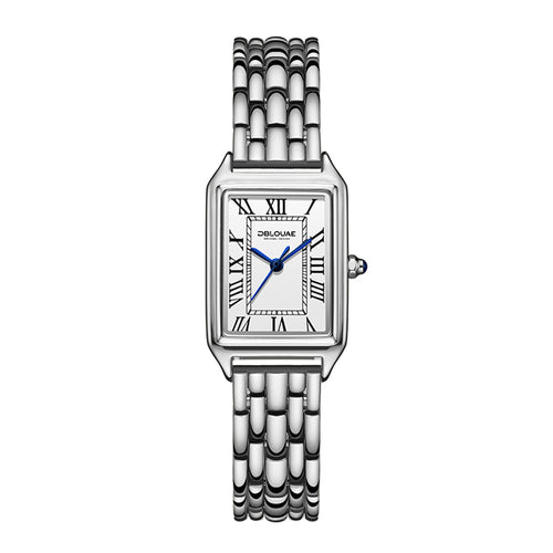 DBLOUAE 1001 Square Quartz Watch - Live Edition Women's Elegant Retro Roman Dial 3-Hand Slim Alloy Link Bracelet Wristwatch