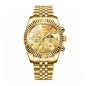 KINGNUOS DDM197 Live Edition Men's Luxury Fluted Bezel Chronograph Quartz Watch - 43mm Gold Case Sun & Moon Phase Multi-Subdial 4:30 Date Jubilee Bracelet Wristwatch